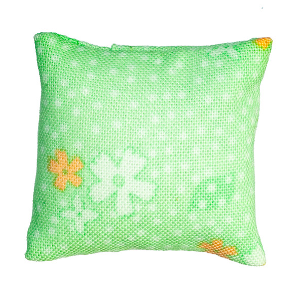 OakridgeStores.com | Barbara Obrien - Green Pillow with Flowers and Polka Dots - 1:12 Scale Dollhouse Miniature - 80028 731851800289