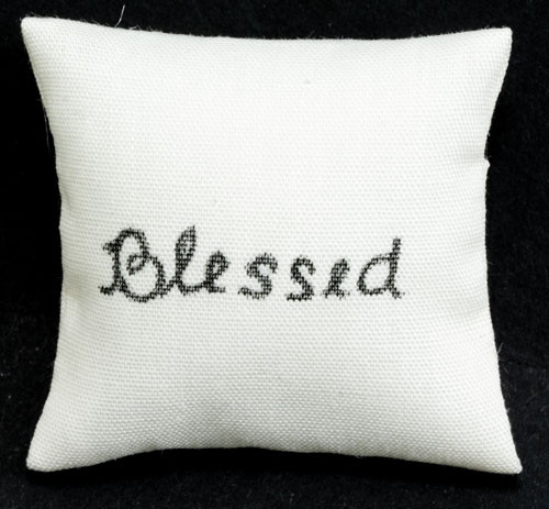 OakridgeStores.com | Barbara Obrien - Pillow - Ecru Blessed - 1:12 Scale Dollhouse Miniature - 80039 731851800395