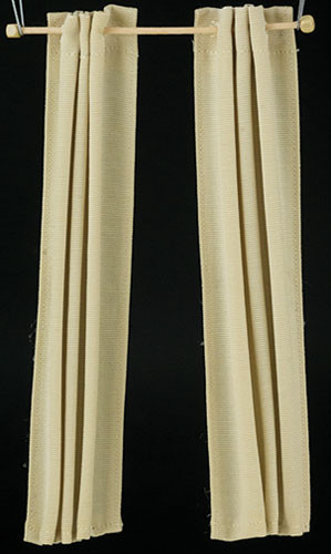 OakridgeStores.com | Barbara Obrien - Tan Modern Tab Curtain - 1:12 Scale Dollhouse Miniature - 90019