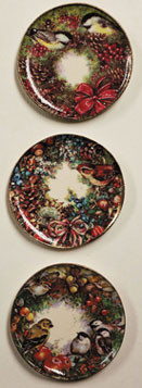 OakridgeStores.com | By Barb - Wreaths with Birds Plates - 3pc Set - 1:12 Scale Dollhouse Miniature - CDD630