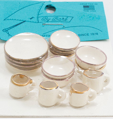 OakridgeStores.com | By Barb - Dinner Set - Serves 4, Solid Color with Rim - 1:12 Scale Dollhouse Miniature - CER3G