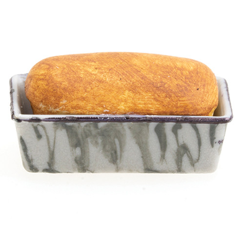 OakridgeStores.com | Carrudus - Loaf of Bread in Gray Graniteware Pan - 1" Scale Dollhouse Miniature Food - 0843