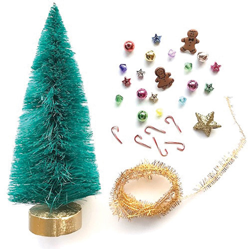 OakridgeStores.com | Creative Little Details - Christmas Tree Kit with Gold Garland - 1:12 Scale Dollhouse Miniature - 601G