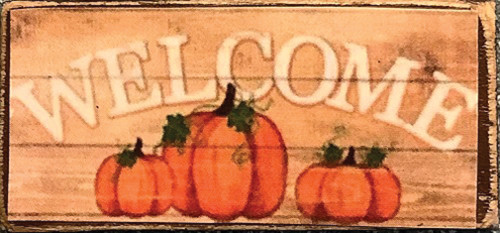 OakridgeStores.com | Creative Little Details - Decor Board Sign - Welcome with Pumpkins Wood Sign - 1:12 Scale Miniature - 911