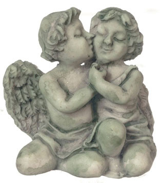 OakridgeStores.com | Falcon Miniatures - Two Cherubs Garden Statue, Green - 1" Scale Dollhouse Miniature - A4525GN