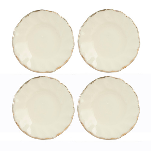 OakridgeStores.com | International Miniatures - Gold Edge White Fluted Plates - Dinnerware, Set of 4 - 1:12 Scale Dollhouse Miniature - 65638 731851656381