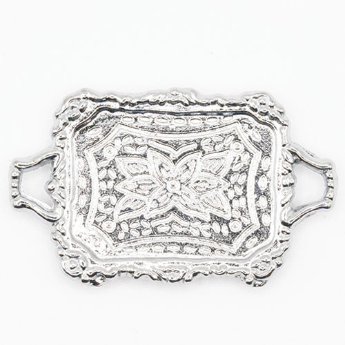 OakridgeStores.com | International Miniatures - Silver Rectangle Serving Plate with 2 Handles - 1:12 Scale Dollhouse Miniature - 65738 731851657241