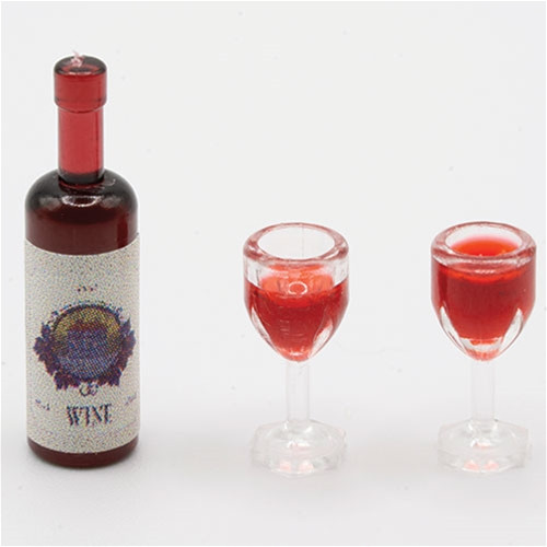 OakridgeStores.com | International Miniatures - Wine Bottle with Label & 2 Glasses of Wine - 1:12 Scale Dollhouse Miniature - IM65759 73185165759