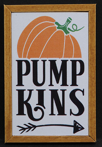 OakridgeStores.com | KC Pictures - Pumpkins with Arrow Picture - Oak Frame - 1" Scale Dollhouse Miniature - AU2OAK