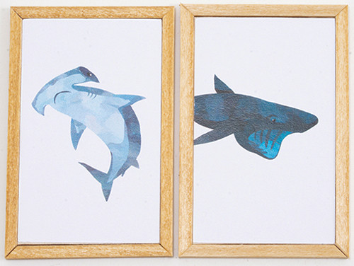 OakridgeStores.com | KC Pictures - Shark Picture Set A - 2 Pieces - 1 Scale Dollhouse Miniature - KF53
