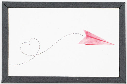 OakridgeStores.com | KC Pictures - Paper Plane with Heart Arrow Picture - Black Frame - 1" Scale Dollhouse Miniature - VL10BLK