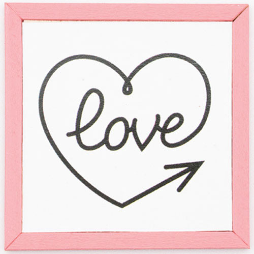 OakridgeStores.com | KC Pictures - Love with Heart Picture, Pink Frame - Framed Wall Decor - 1:12 Scale Dollhouse Miniature - VL18PNK
