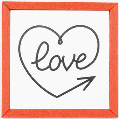 OakridgeStores.com | KC Pictures - Love with Heart Picture, Red Frame - Framed Wall Decor - 1:12 Scale Dollhouse Miniature - VL18RD