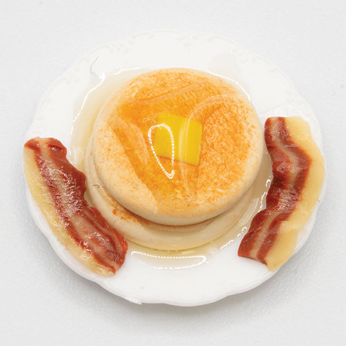 OakridgeStores.com | LA Artisan Miniatures - Pancakes with Butter, Syrup and Bacon on Plate - 1" Scale Dollhouse Miniature Food - 118