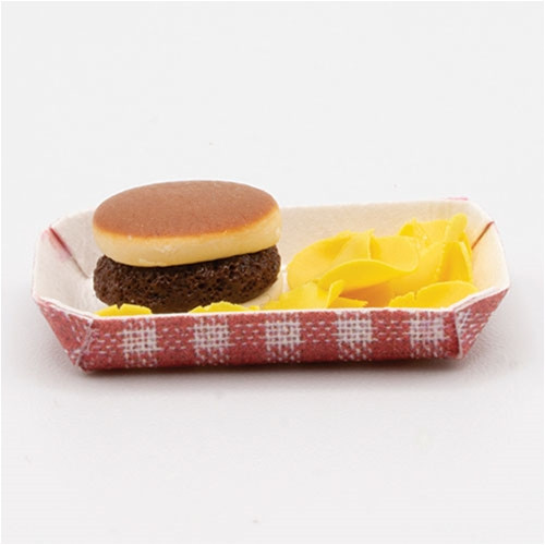 OakridgeStores.com | LA Artisan Miniatures - Hamburger with Chips - 1" Scale Dollhouse Miniature Food - 119