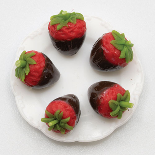 OakridgeStores.com | LA Artisan Miniatures - Chocolate Strawberries on Plate - 1:12 Scale Dollhouse Miniature Food - 130