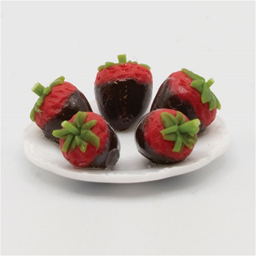 OakridgeStores.com | LA Artisan Miniatures - Chocolate Strawberries on Plate - 1:12 Scale Dollhouse Miniature Food - 130