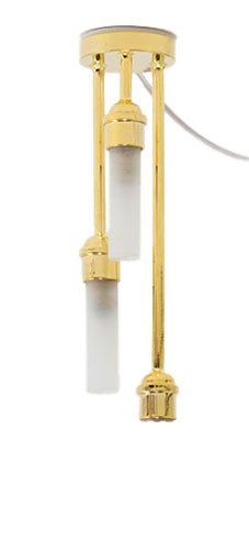 OakridgeStores.com | Miniature House - 3 Ceiling Light with Frosted Tube Shade, Brass, 12 Volt - 1:12 Scale Dollhouse Miniature Light - 14024 783970140241