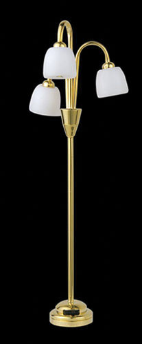 OakridgeStores.com | Miniature House - LED Battery 3 Globe Floor Lamp with Wand - Brass - 1 Scale Dollhouse Miniature Light - 53051 783970530516