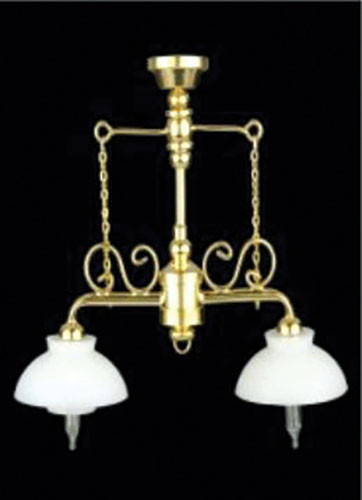 OakridgeStores.com | Miniature House - LED Battery 2 Down Arm Chandelier with Wand, Brass - 1:12 Scale Dollhouse Miniature Light - 56049 783970560490