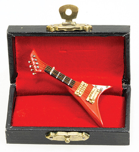 OakridgeStores.com | Vemars - Electric Guitar with Case - Red, 2.5 Inch - 1:12 Scale Dollhouse Miniature - 604R