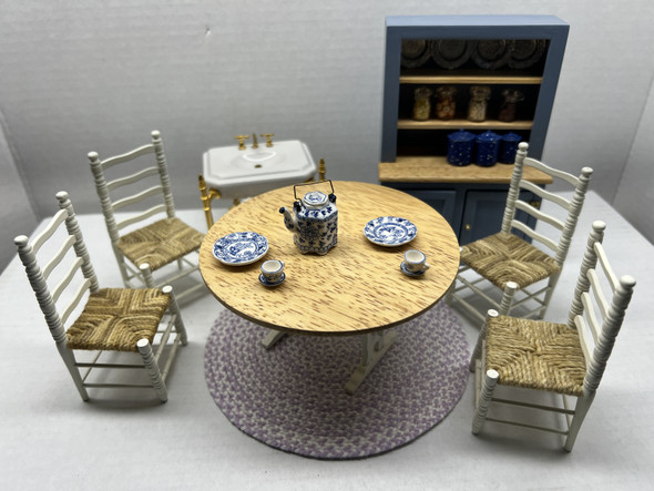 RESALE SHOP - Dollhouse 1:12 Kitchen Set with Table, 4 Chairs and Filled Hutch - BABE-KITCHEN-LN5530
