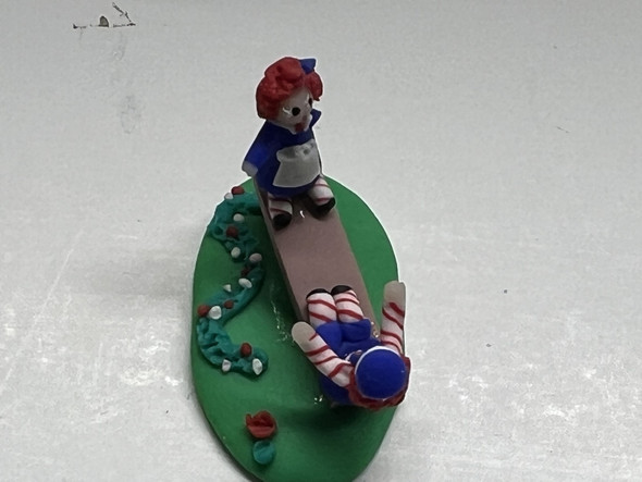 RESALE SHOP - VTG 1:12 OOAK Handmade Raggedy Ann and Andy on a Playground See-Saw - PENE-PLAYGROUND-NS5560