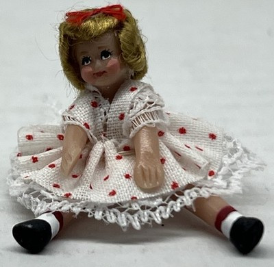 RESALE SHOP - VTG 1:12 Handmade Miniature Doll for Dollhouse Nursery- artisan made - PENE-POLKADOT-NS5539