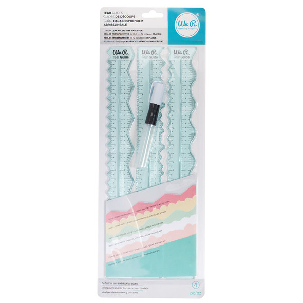 OakridgeStores.com | We R Makers - 4/Pkg Tear Guides - Deckle Edge Ruler Set w/ Water Pen - 660082 633356600824