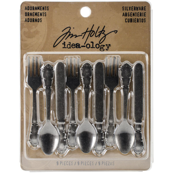 OakridgeStores.com | Tim Holtz - Advantus - Antique Nickel Silverware - Idea-ology Metal Adornments 2.5 inches 9/Pkg - TH93254 040861932546
