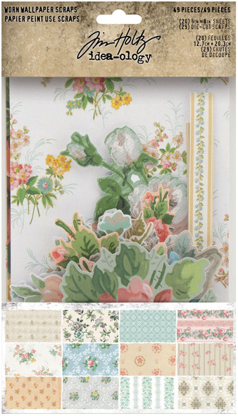 OakridgeStores.com | Tim Holtz - Idea-ology Worn Wallpaper Scraps - Paper Layers & Floral Die Cuts - TH94122 040861941227