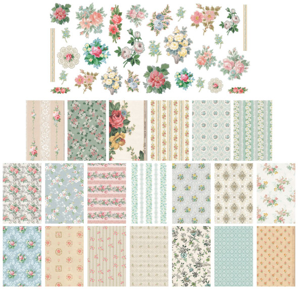 OakridgeStores.com | Tim Holtz - Idea-ology Worn Wallpaper Scraps - Paper Layers & Floral Die Cuts - TH94122 040861941227