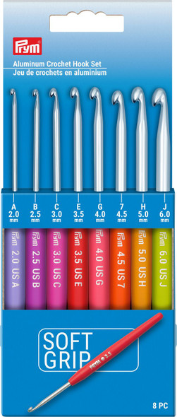 OakridgeStores.com | Prym - Soft Grip Crochet Hook Set - Sizes A/2.0mm to J/6.0mm - 8 pcs - 57500 089516575004