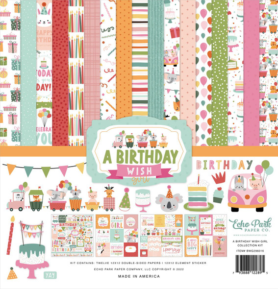 OakridgeStores.com | Echo Park Paper - A Birthday Wish Girl - Collection Kit - 12 x 12 Papers & Stickers - BWG296016 793888122895