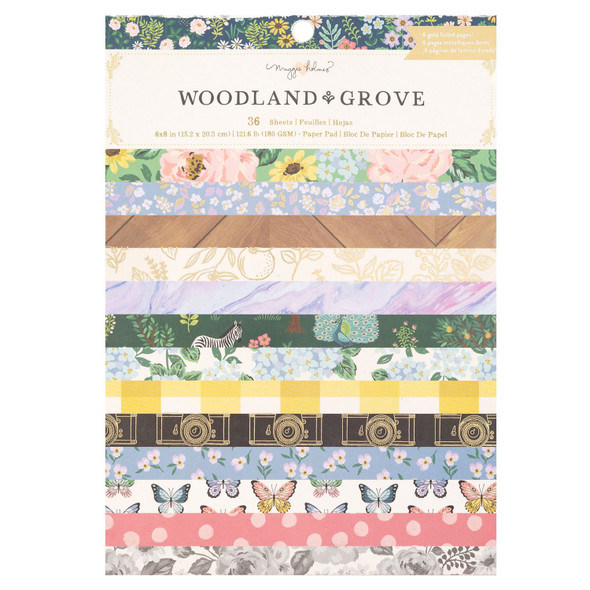 OakridgeStores.com | American Crafts - Maggie Holmes Woodland Grove - Single-Sided Paper Pad 6 x 8 inches, 36/Pkg w/ Gold Foil Accents - 34021894 718813174794