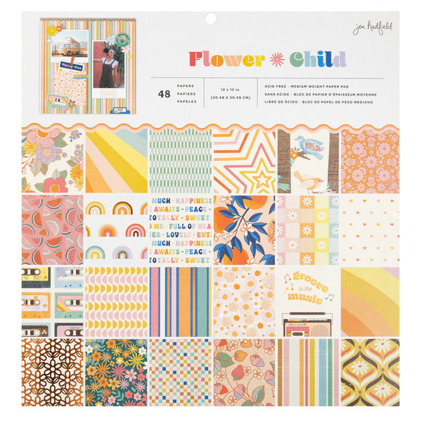 OakridgeStores.com | American Crafts - Jen Hadfield Flower Child - Single-Sided Paper Pad 12 x 12 inches, 48/Pkg - 34014146 765468043906