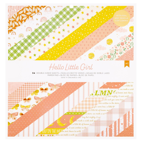 OakridgeStores.com | American Crafts - Hello Little Girl, Gold Foil - Double-Sided Paper Pad 12 x 12, 24 Sheets - 34030038 765468060927