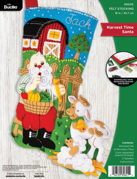 OakridgeStores.com | Bucilla - Harvest Time Santa - Felt Stocking Applique Kit, 18 inches Long - 89621E 046109896212