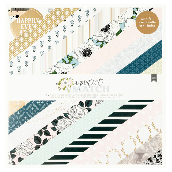 OakridgeStores.com | American Crafts - Gold Foil A Perfect Match - Double-Sided Paper Pad 12 x 12 inches, 24 Sheets - 34025957 765468074665