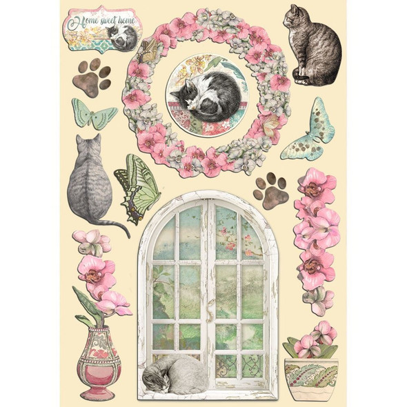 OakridgeStores.com | Stamperia Intl - Orchids And Cats - Colored Wooden Shapes A5 - KLSP155
