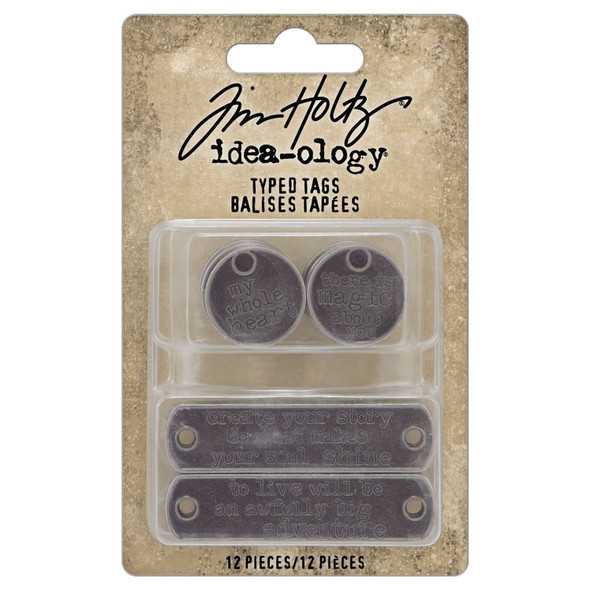 OakridgeStores.com | Tim Holtz - Advantus - Tim Holtz Idea-ology Typed Tags - Embossed Metal Tags - TH94382 - 12 pcs 040861943825