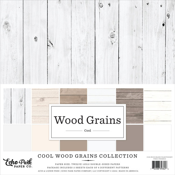 OakridgeStores.com | Echo Park Paper - Cool Wood Grains - Collection Kit - 12 x 12 inches - CWG389016 732388393626