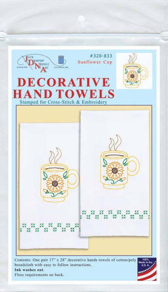 OakridgeStores.com | Jack Dempsey - Sunflower Cup - Stamped Hand Towels Embroidery Kit 17 x 28 inches - 320833 013155028331