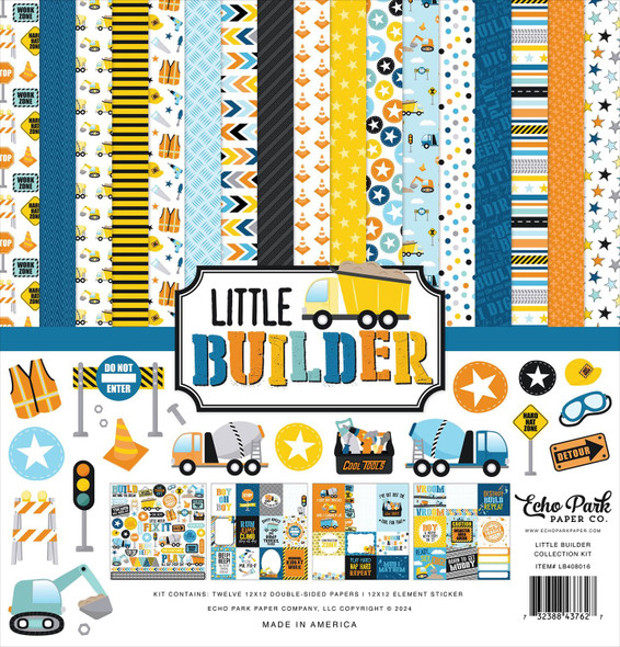 OakridgeStores.com | Echo Park Paper - Little Builder - Paper Collection Kit 12 x 12 with Stickers - LB408016 732388437627