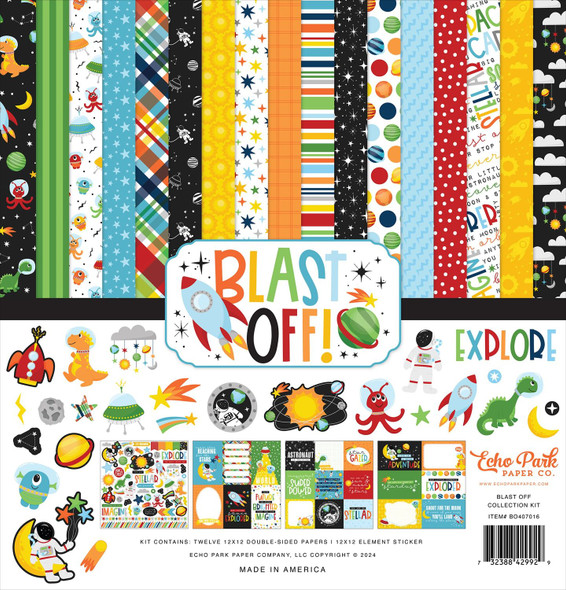 OakridgeStores.com | Echo Park Paper - Blast Off - Paper Collection Kit 12 x 12 with Stickers - BO407016 732388429929