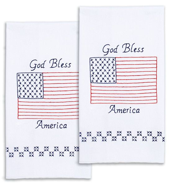 OakridgeStores.com | Jack Dempsey - American Flag - Stamped Decorative Hand Towel Pair 17 x 28 inches - 320-818 013155028188