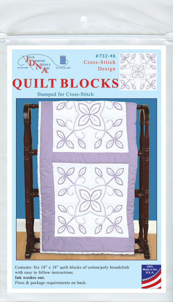 OakridgeStores.com | Jack Dempsey - Wheelbarrow of Flowers - Stamped White Quilt Blocks 18 x 18 inches, 6/Pkg - 732-46 013155470468