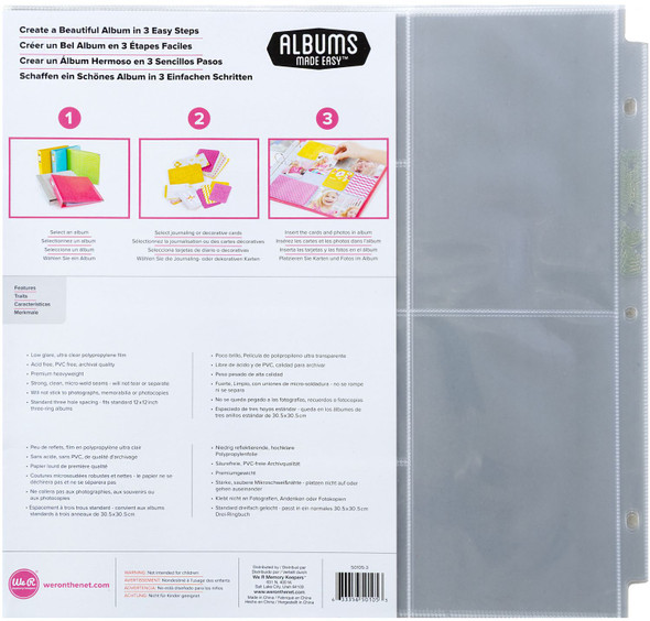OakridgeStores.com | We R Makers - We R Binder Photo Sleeves - 12 x 12 Album Refill Pages - 50105-3 633356501053
