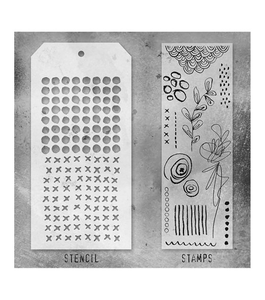OakridgeStores.com | Tim Holtz - Stampers Anon - Set #14 - Mixed-Media Clear Stamps & Layering Stencil Set - THMM114