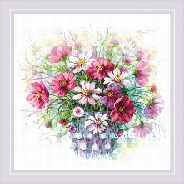OakridgeStores.com | Riolis - Watercolor Cosmos - Flowers - Counted Cross Stitch Kit - 2228